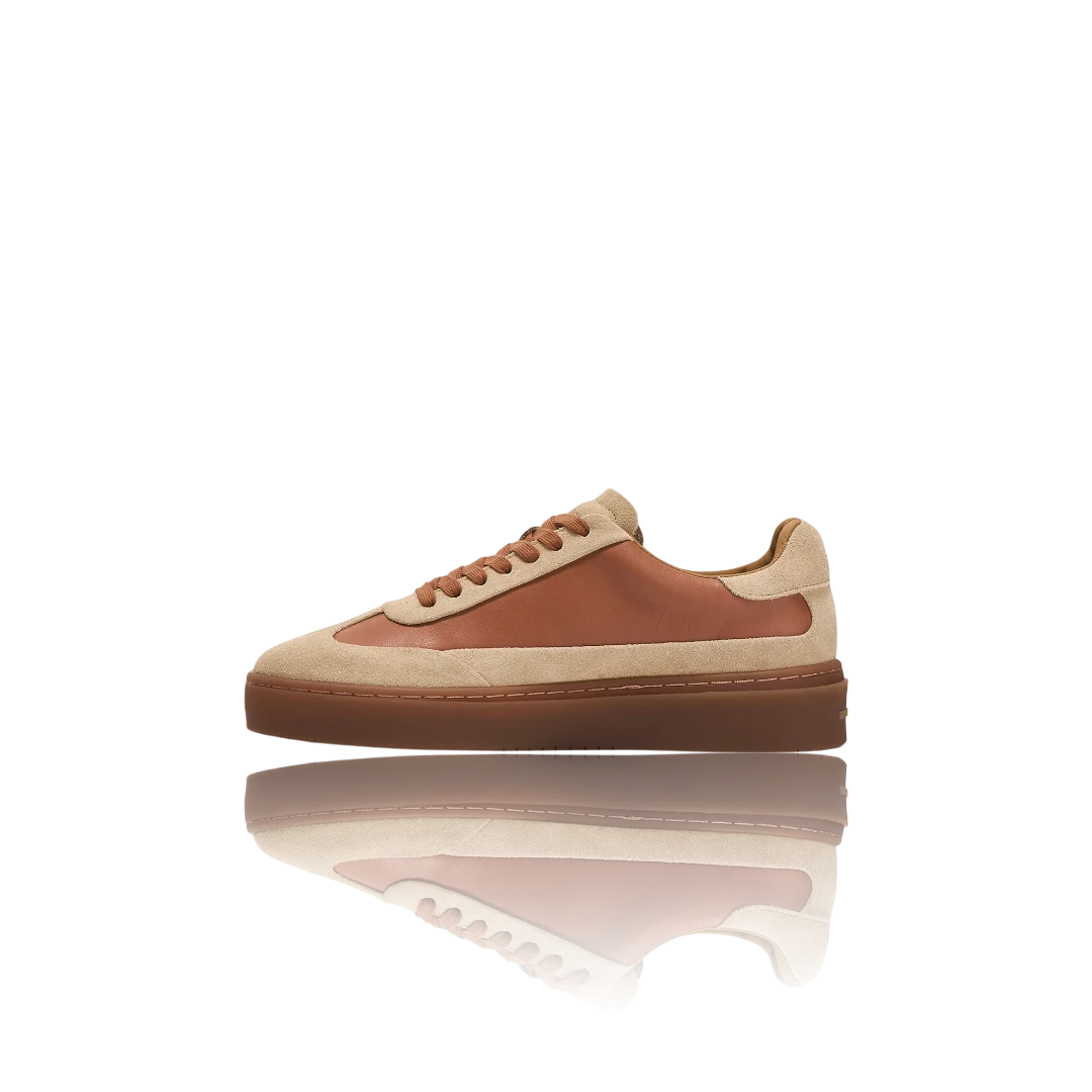 Tan Desert Suede-Trimmed Leather Sneakers