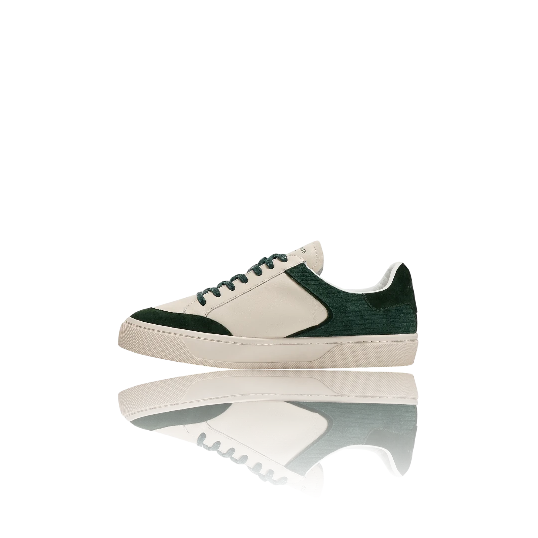 Ivory Green Suede-Trimmed Leather Sneakers