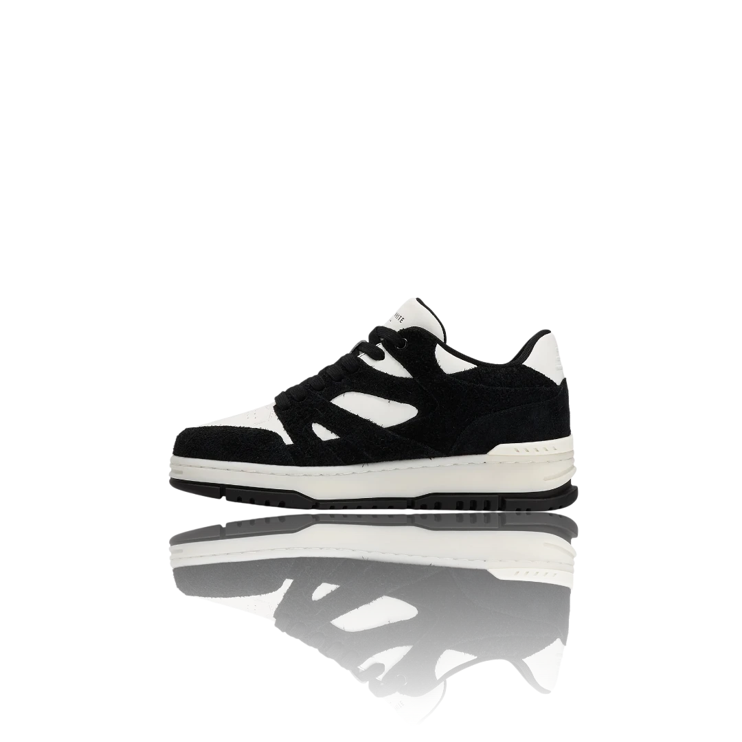 White Black Suede-Trimmed Leather Sneakers