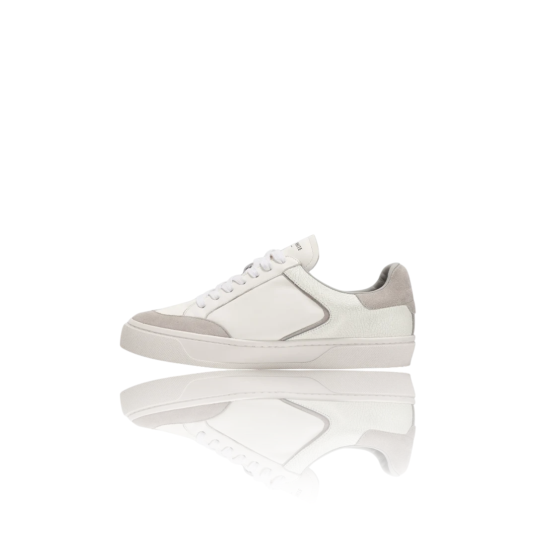 Grey Suede and Crackle Leather-Trimmed Leather Sneakers