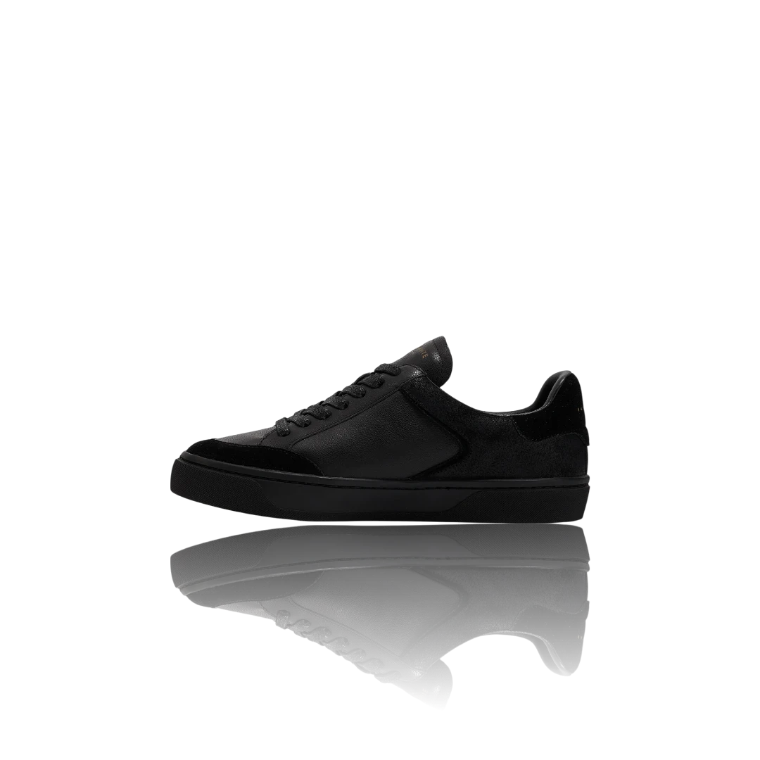 Black Suede and Crackle Leather-Trimmed Leather Sneakers