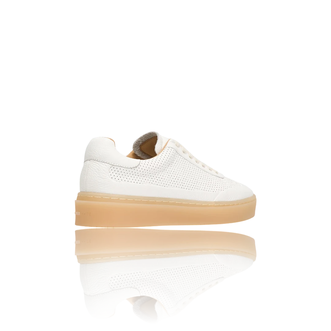 White Leather-Trimmed Perforated Leather Sneakers