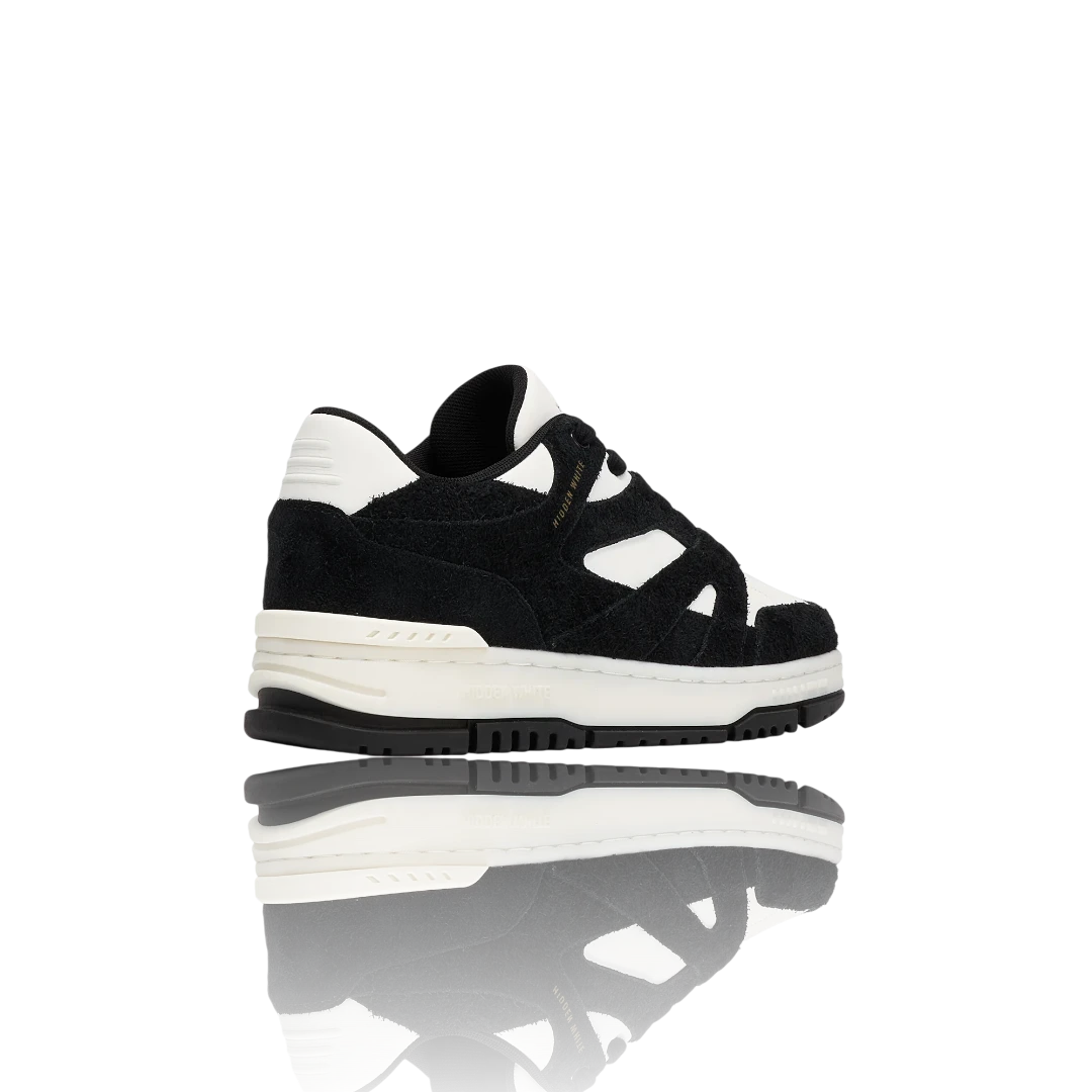 White Black Suede-Trimmed Leather Sneakers