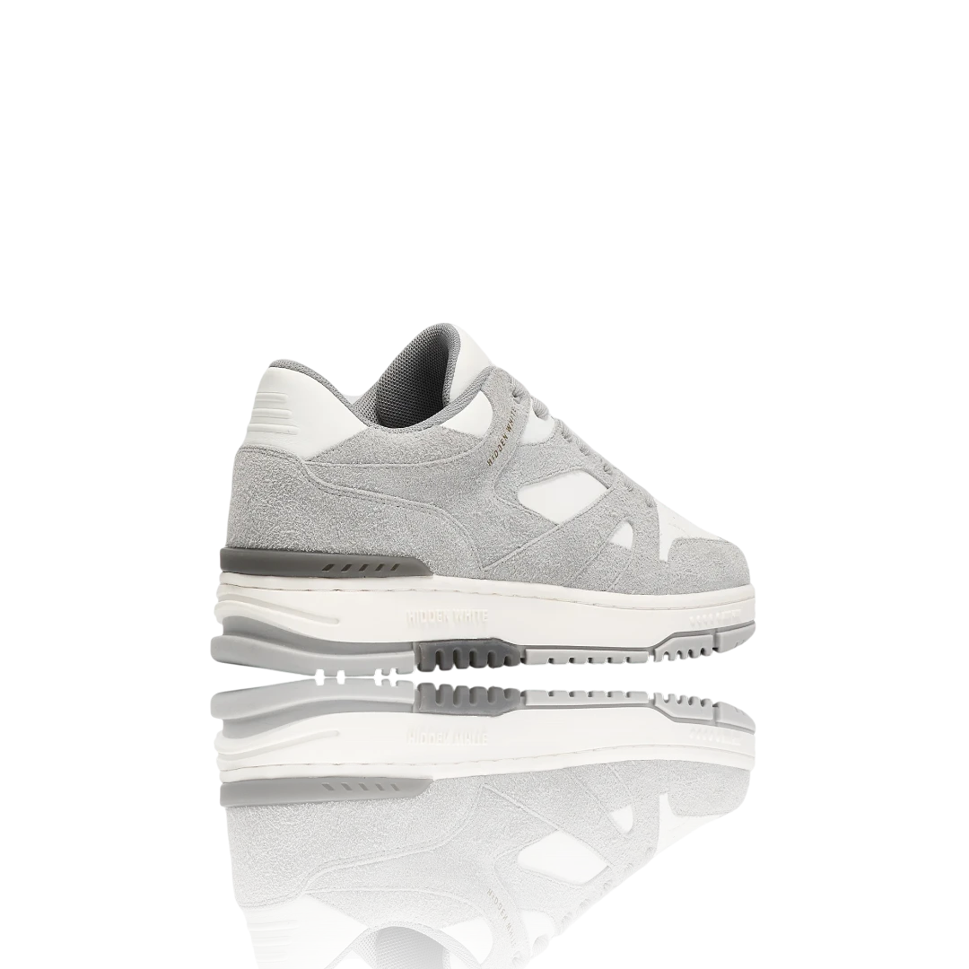 White Grey Suede-Trimmed Leather Sneakers