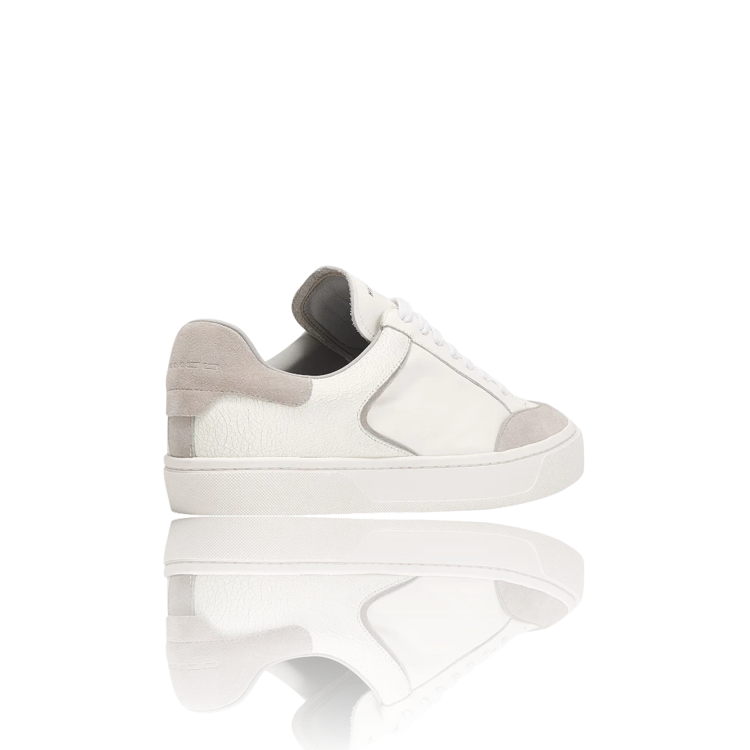 Grey Suede and Crackle Leather-Trimmed Leather Sneakers