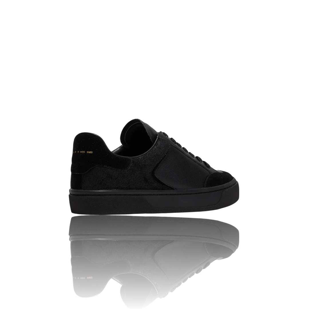 Black Suede and Crackle Leather-Trimmed Leather Sneakers