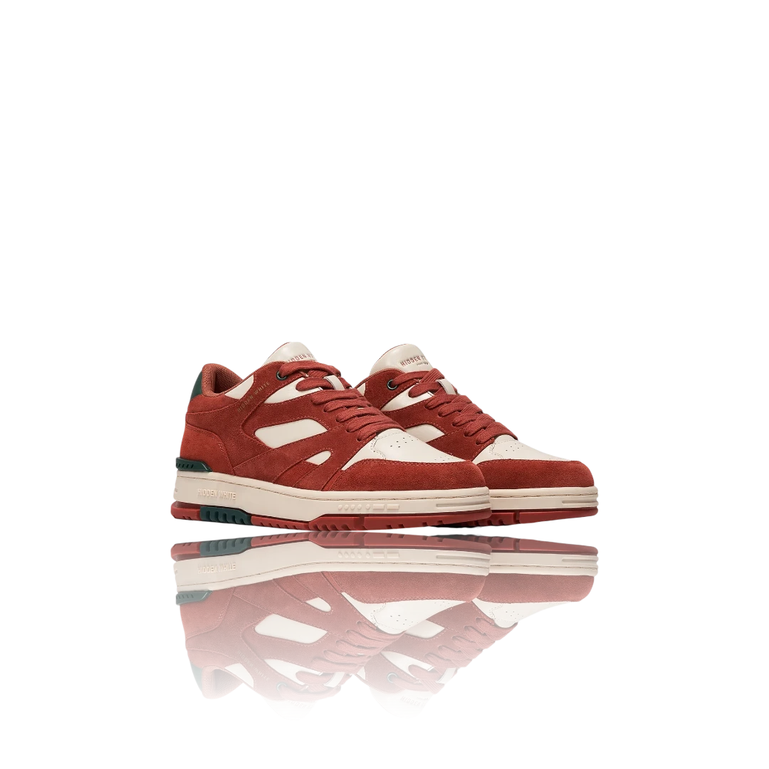 Ivory Burnt Orange Forest Green Suede-Trimmed Leather Sneakers