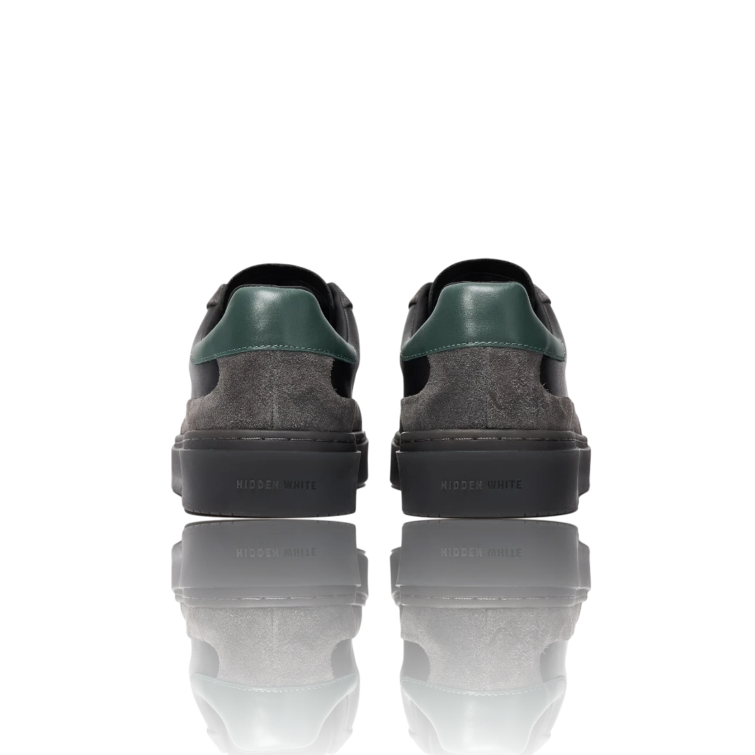 Black Racing Green Charcoal Suede-Trimmed Leather Sneakers