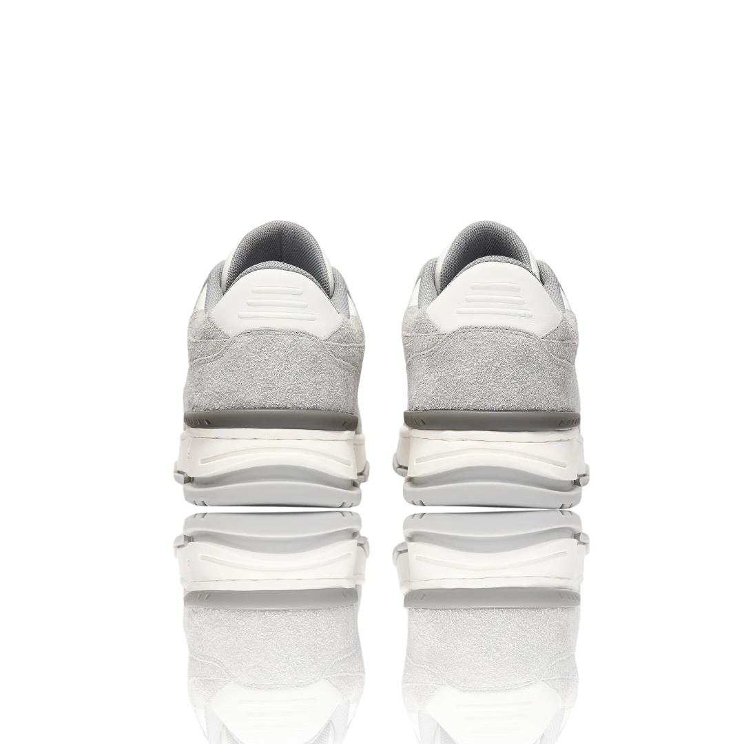 White Grey Suede-Trimmed Leather Sneakers