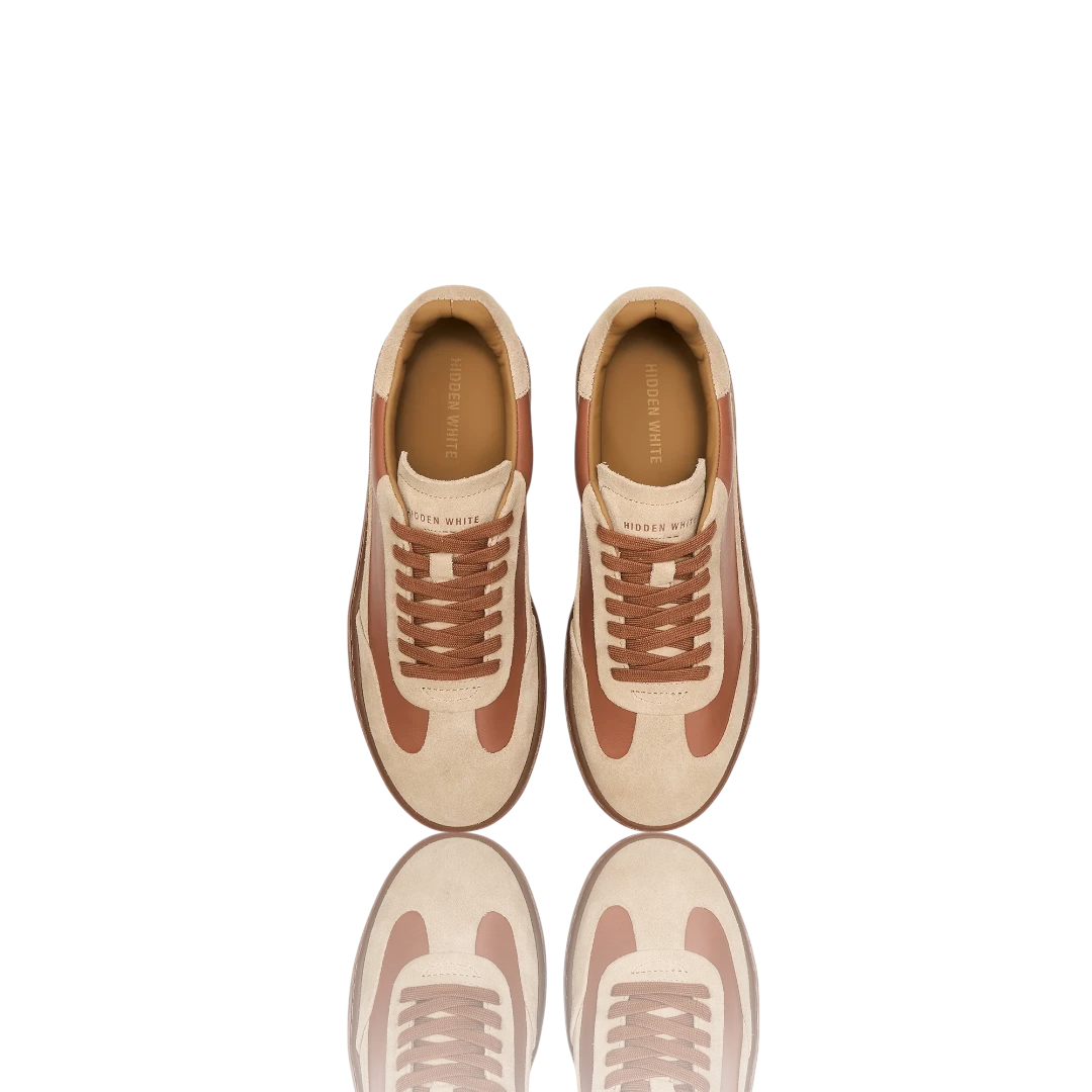 Tan Desert Suede-Trimmed Leather Sneakers
