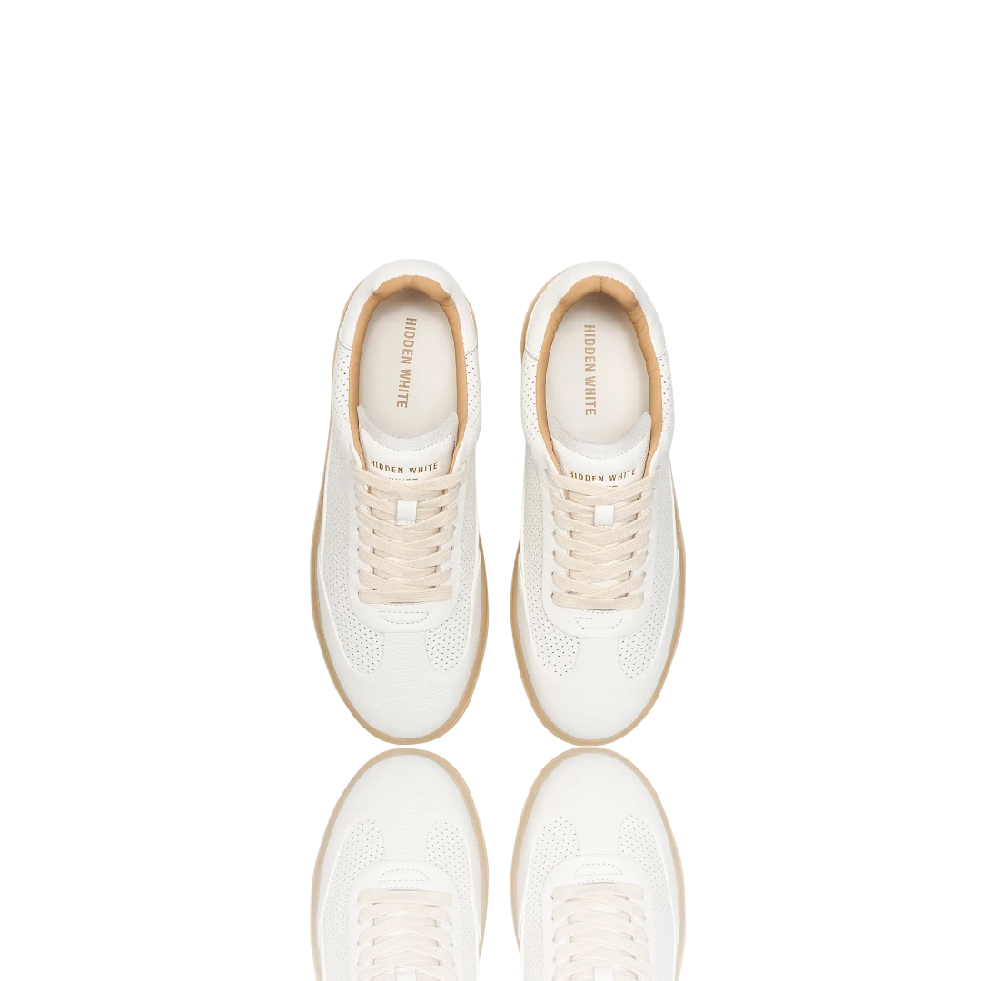 White Leather-Trimmed Perforated Leather Sneakers