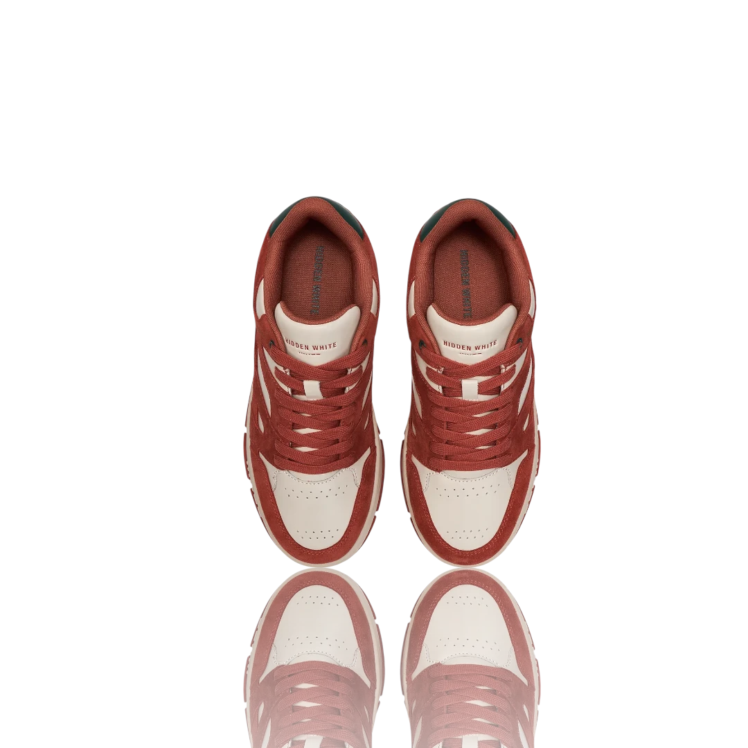 Ivory Burnt Orange Forest Green Suede-Trimmed Leather Sneakers