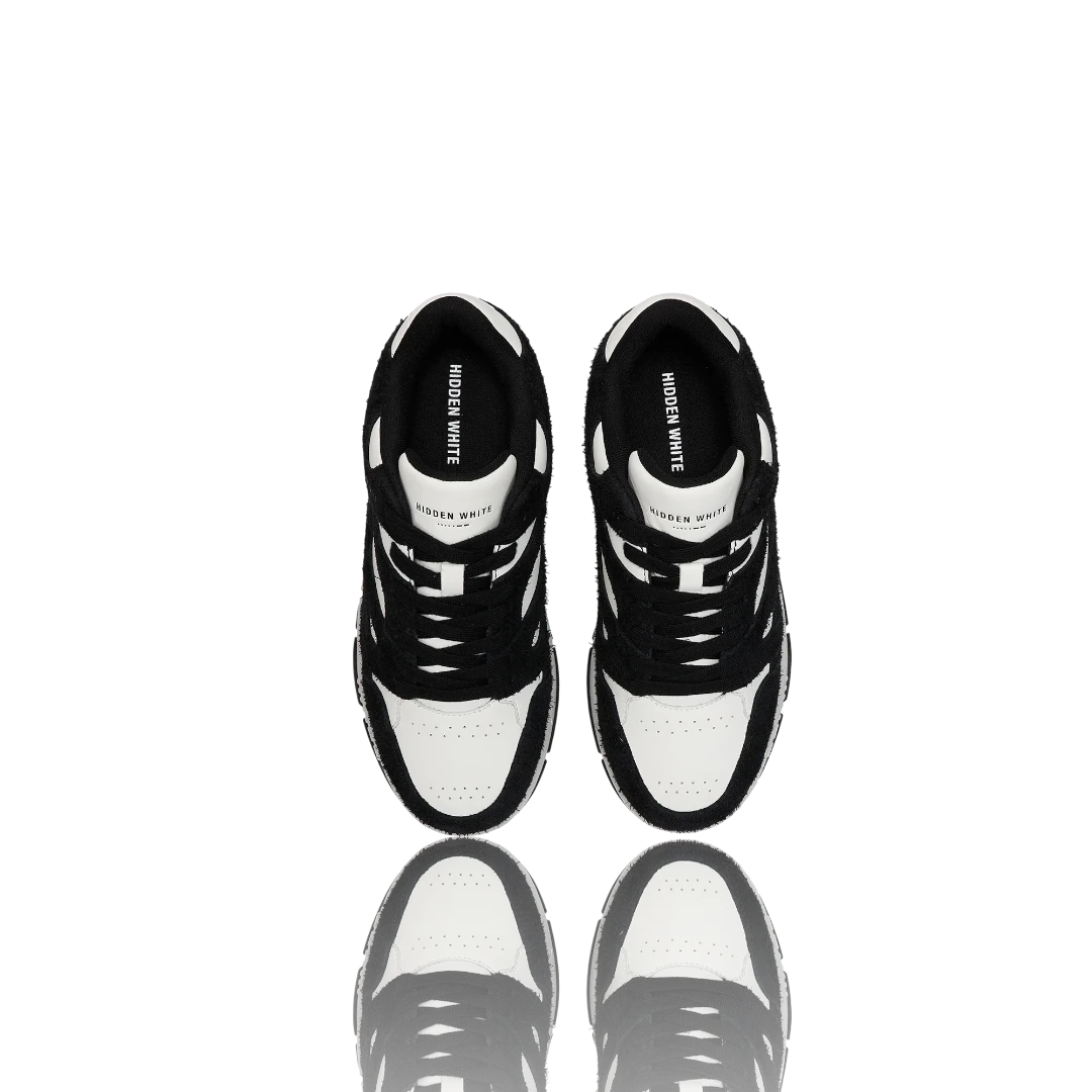 White Black Suede-Trimmed Leather Sneakers