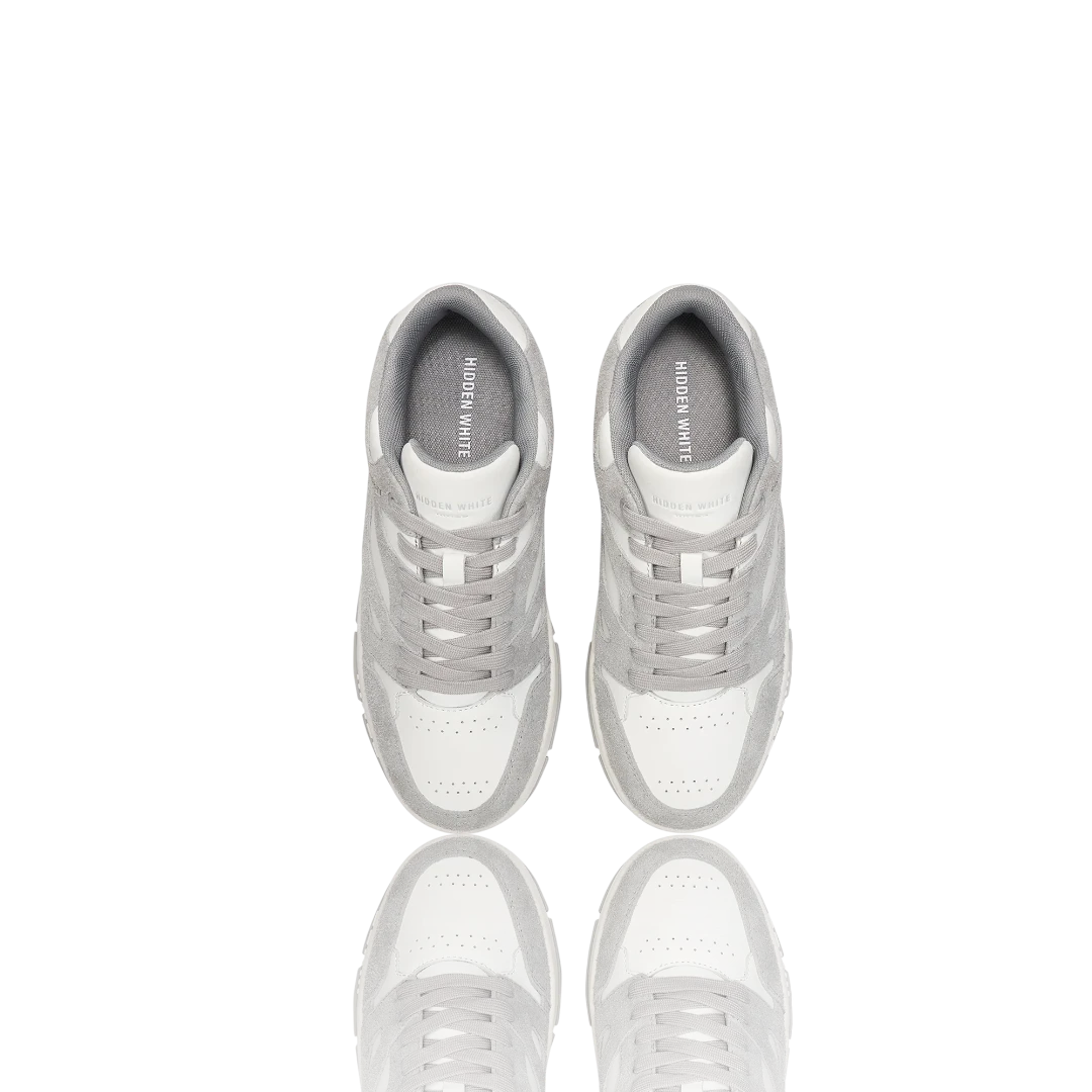 White Grey Suede-Trimmed Leather Sneakers